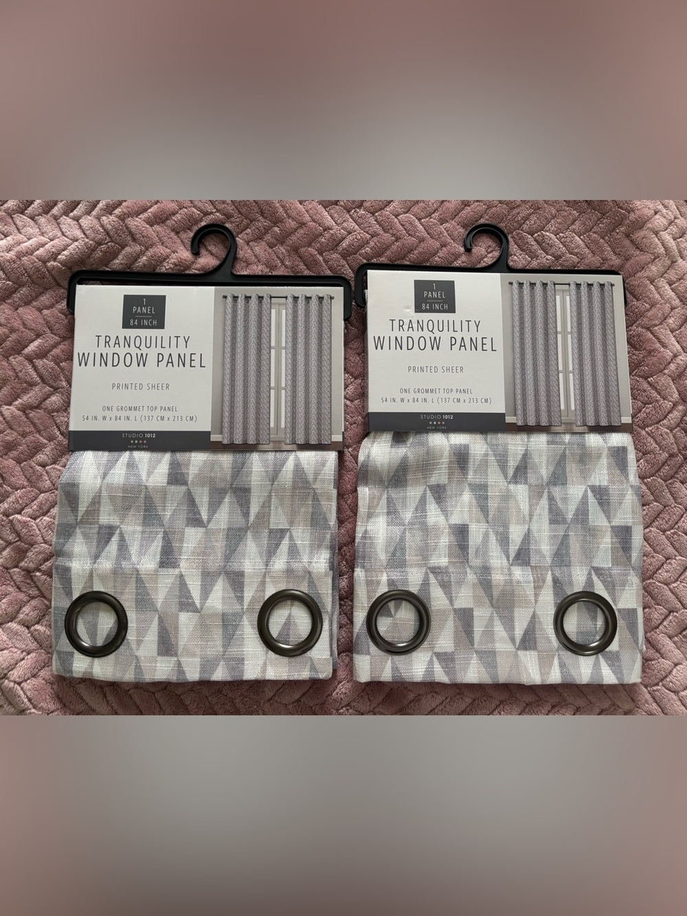 Tranquility by Colorado Clothing Geometric Sheer Window Panels in Gray and White